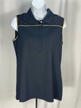 EPNY Black Sleeveless Golf Polo w/Gold Trim & Mesh Top Accents. Sz M summer